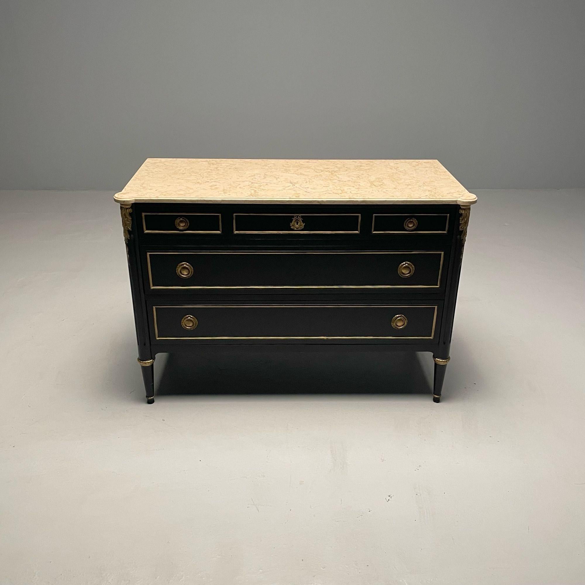 Maison Jansen, Hollywood Regency, Ebonized Oak, Marble Top, France, 1950s In Good Condition For Sale In Stamford, CT