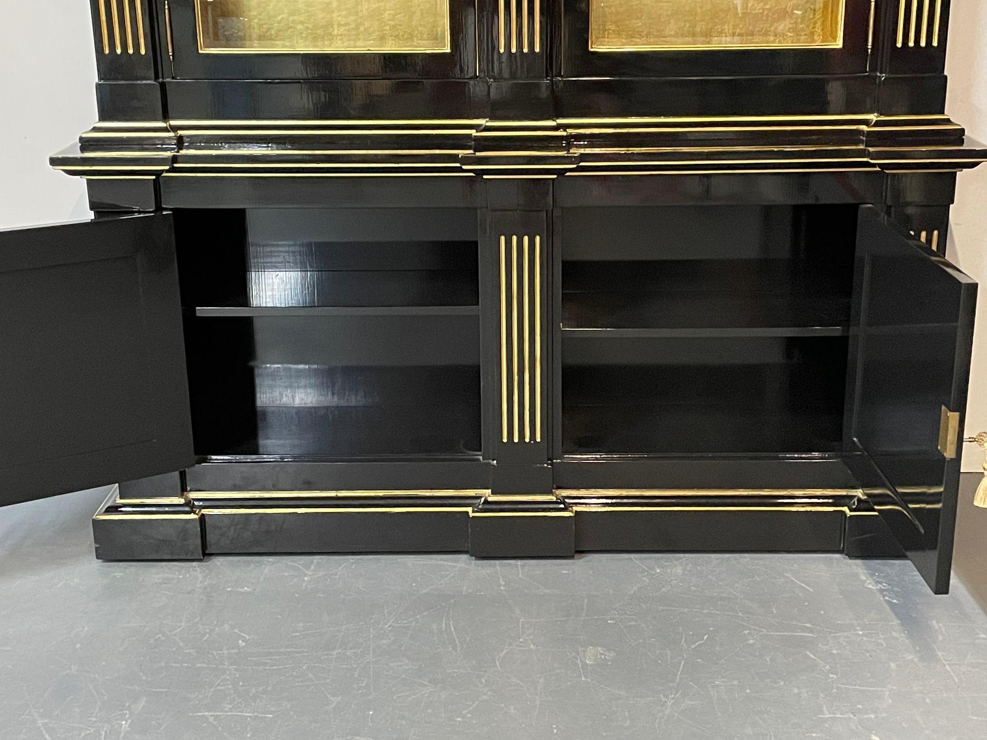 Hollywood Regency Maison Jansen Style Bookcase / Cabinet, Ebony, Gold Leaf For Sale 3