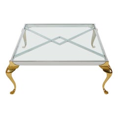 Hollywood Regency Maison Jansen Style Brass and Chrome Square Cocktail Table