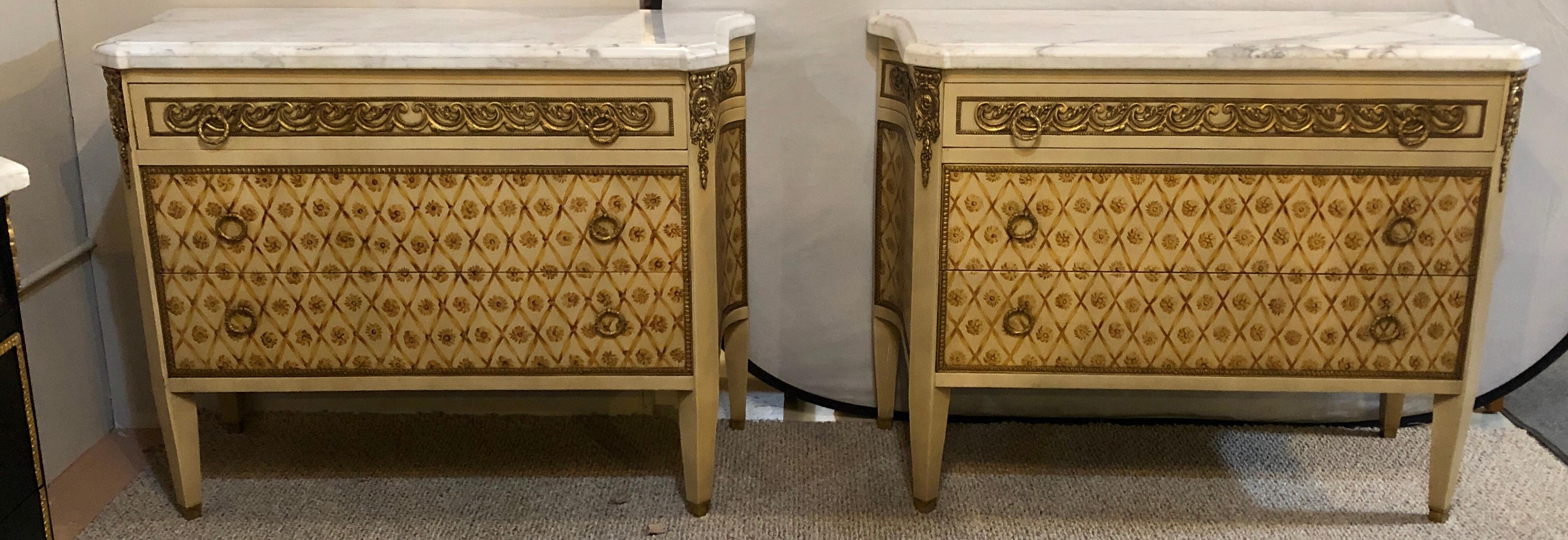 20th Century Jansen Style, Hollywood Regency, Beige Painted Wood, Marble, Bronze, 1960s For Sale