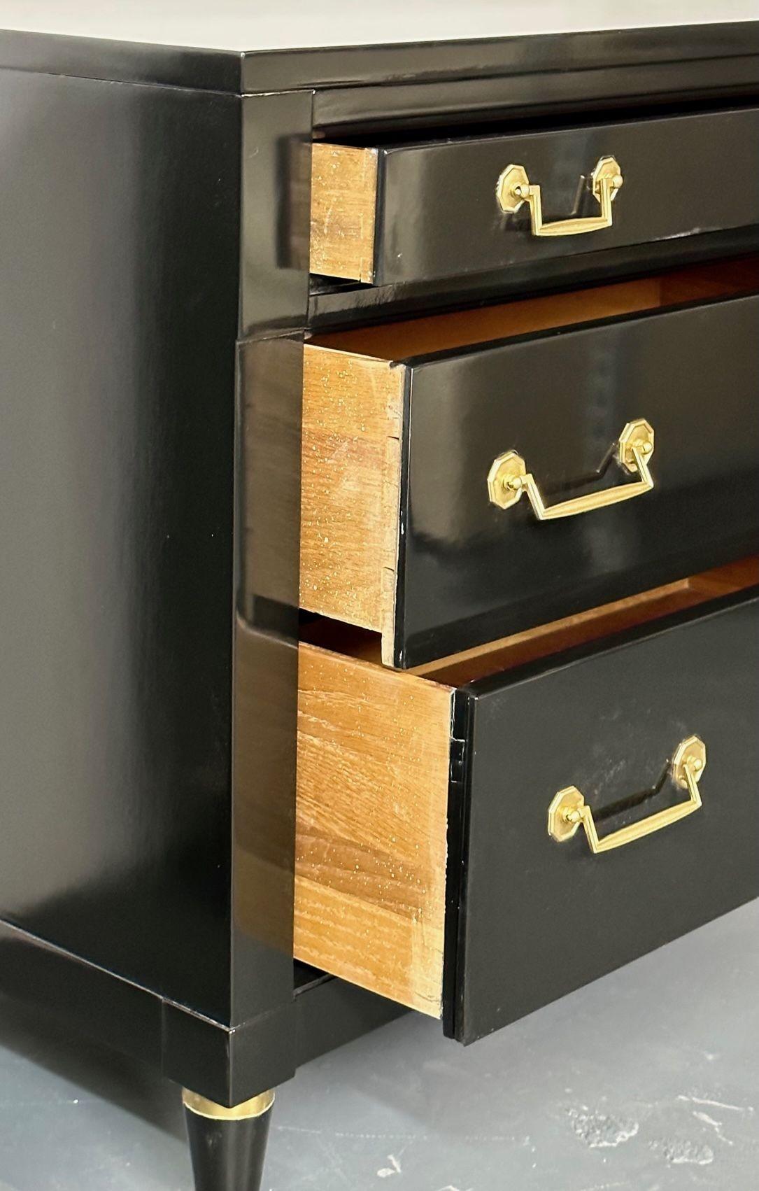 Hollywood Regency Maison Jansen Style Chests / Nightstand, Black Lacquer, Bronze 8