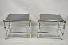 Hollywood Regency Maison Jansen Style Chrome & Brass Square End Tables - a Pair