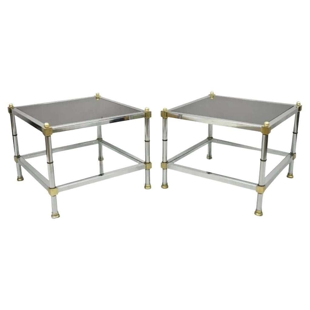 Hollywood Regency Maison Jansen Stil Chrom & Messing Quadratische Endtische - ein Paar