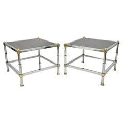 Hollywood Regency Maison Jansen Stil Chrom & Messing Quadratische Endtische - ein Paar
