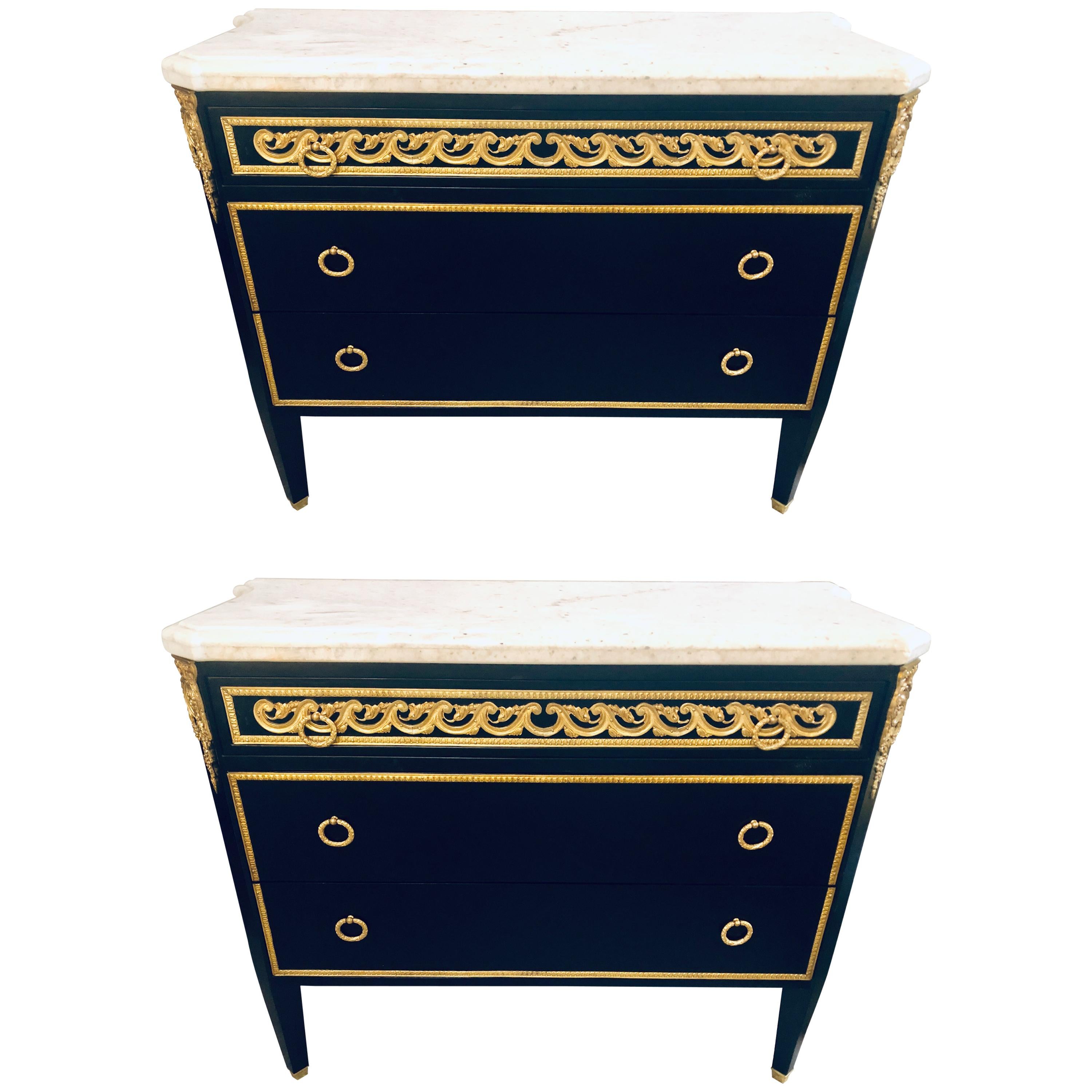 Hollywood Regency Maison Jansen Style Commodes, Nightstands or Chests a Pair