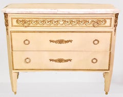 Maison Jansen Style, Hollywood Regency, Tan Painted Wood, Bronze, Marble, 1960s