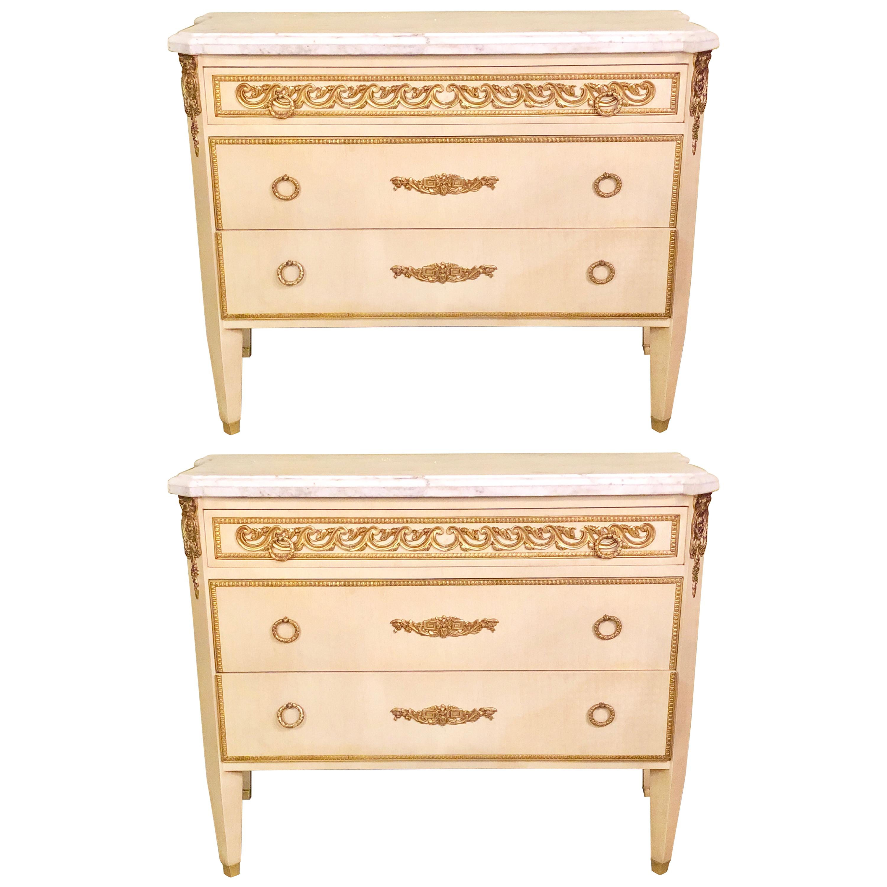 Hollywood Regency Maison Jansen Style Commodes or Nightstands a Pair
