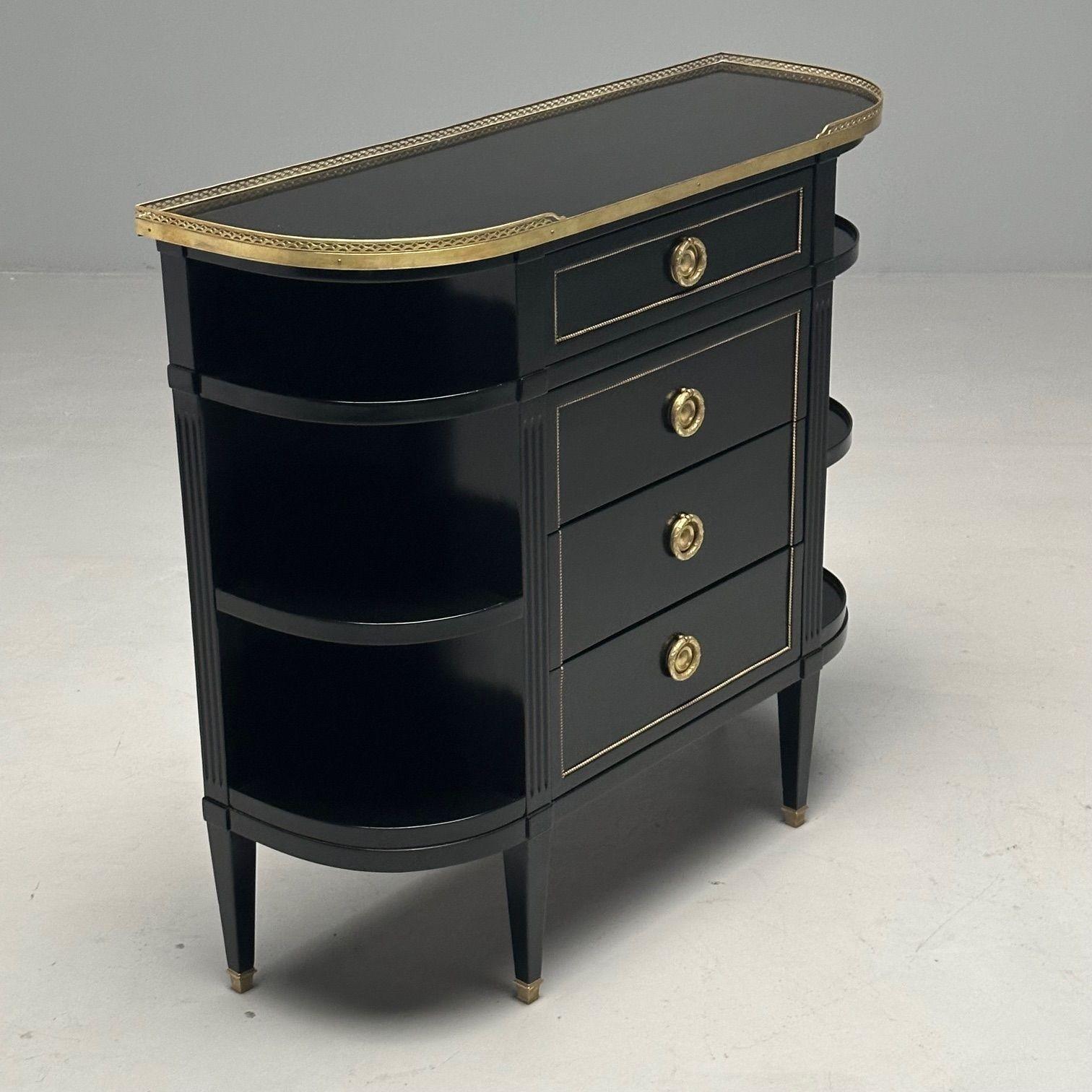 Hollywood Regency, Maison Jansen Style, Demilune Console, Black Lacquered Server In Good Condition In Manhasset, NY