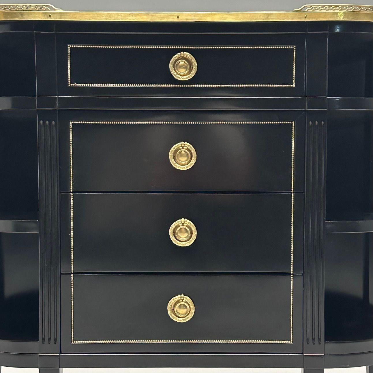 20th Century Hollywood Regency, Maison Jansen Style, Demilune Console, Black Lacquered Server