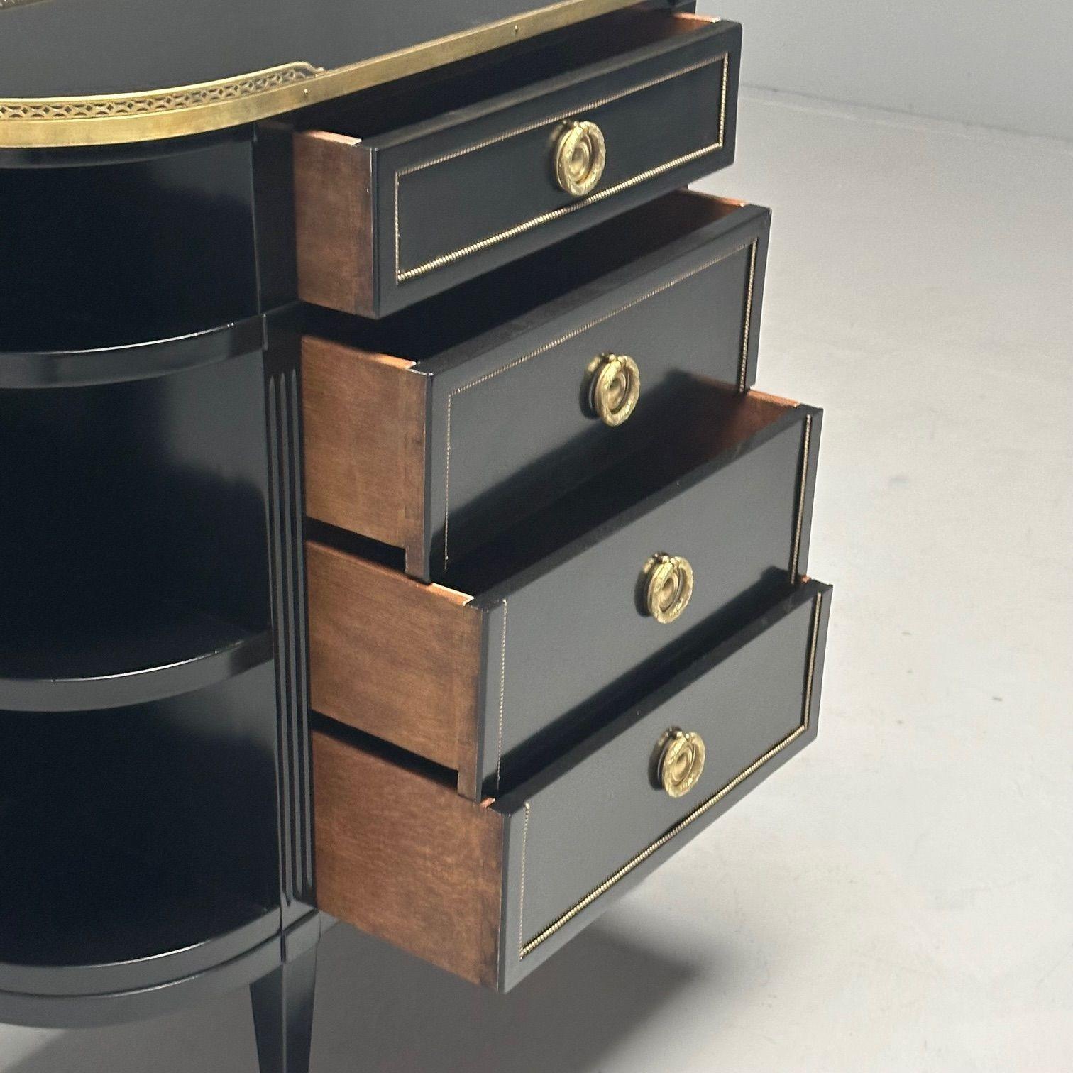 Hollywood Regency, Maison Jansen Style, Demilune Console, Black Lacquered Server 1