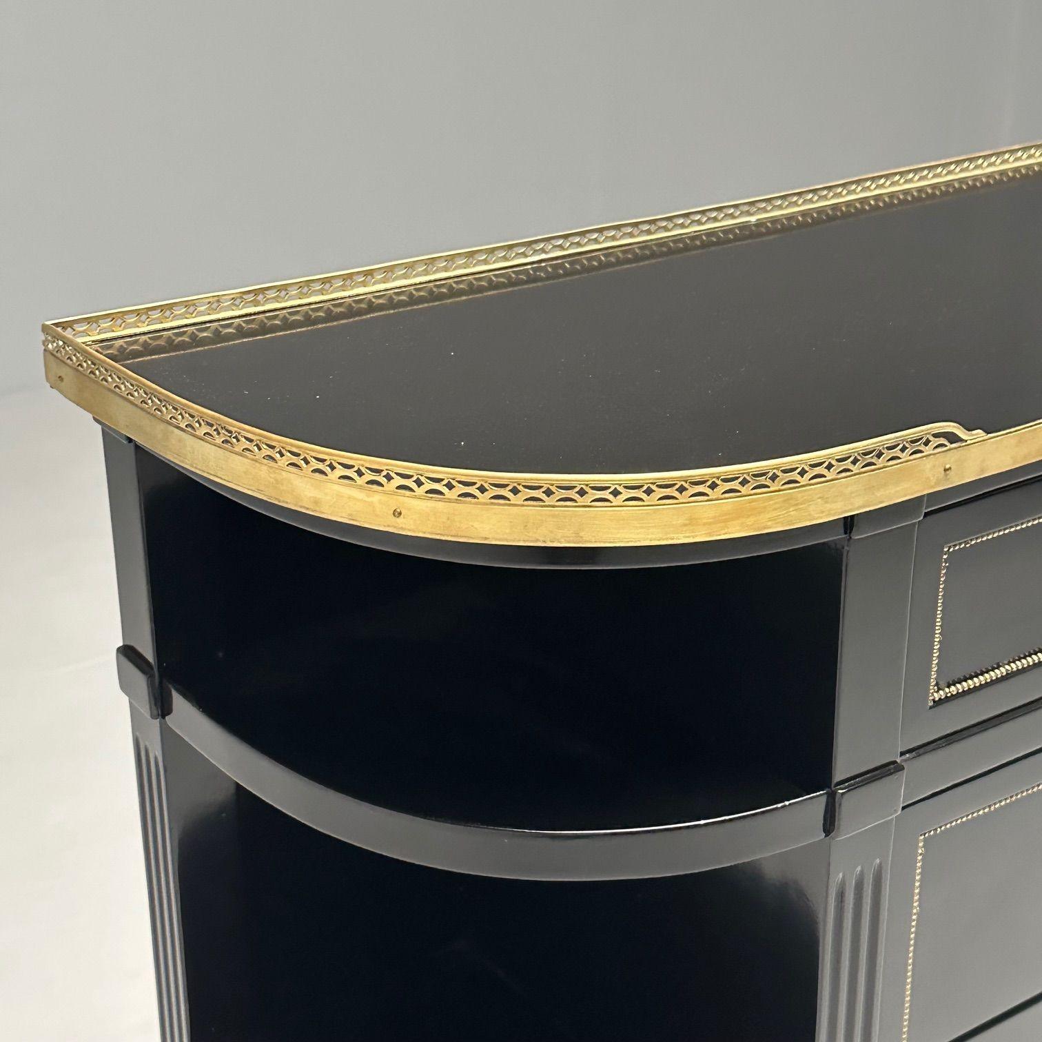 Hollywood Regency, Maison Jansen Style, Demilune Console, Black Lacquered Server 2