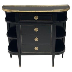 Used Hollywood Regency, Maison Jansen Style, Demilune Console, Black Lacquered Server