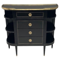 Hollywood Regency, Maison Jansen Style, Demilune Console, Black Lacquered Server