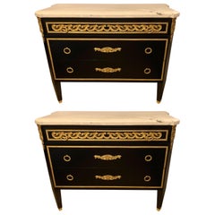 Hollywood Regency Maison Jansen Style Ebony Commodes, Cabinets or Nightstands