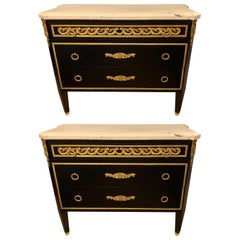 Hollywood Regency Maison Jansen Style Ebony Commodes, Cabinets or Nightstands