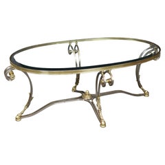 Hollywood Regency Maison Jansen Style LaBarge Brass and Steel Coffee Table