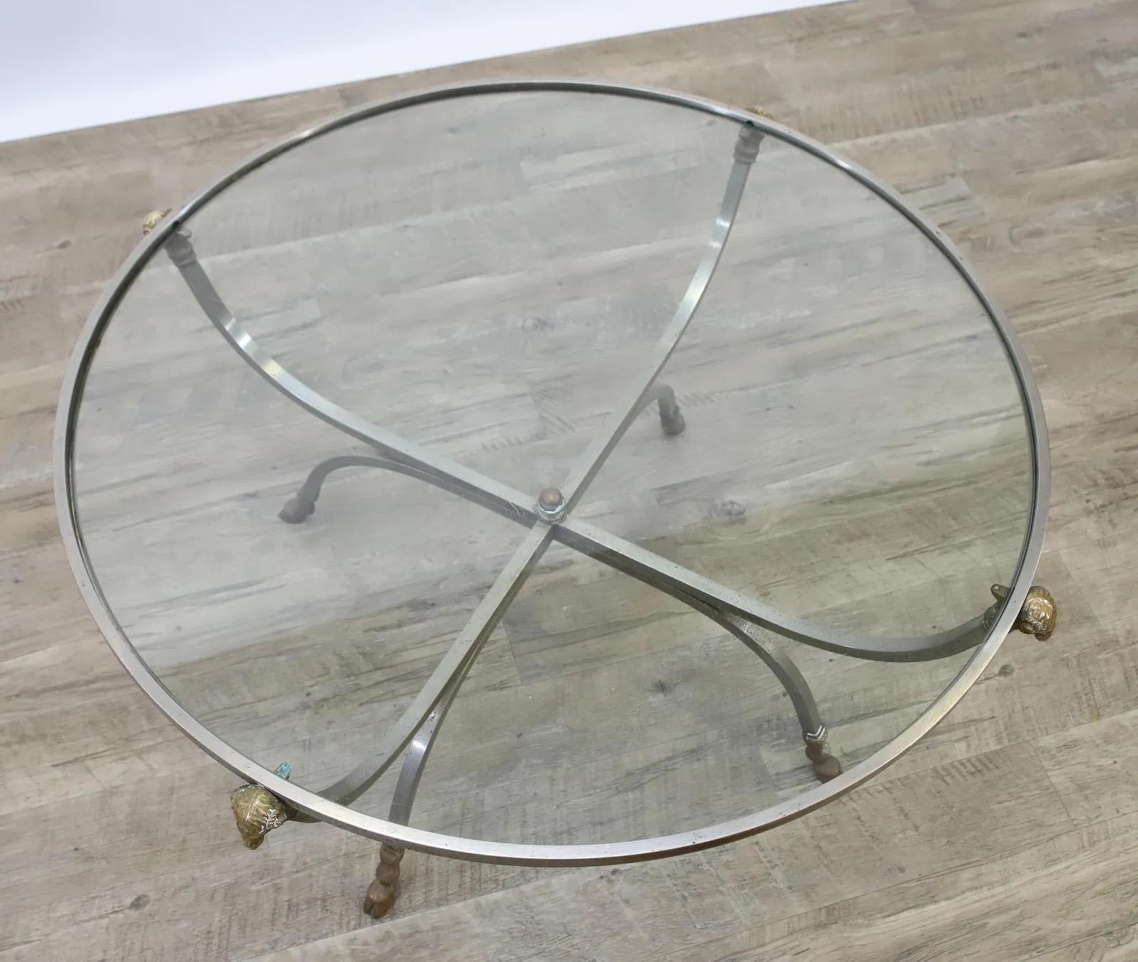 Hollywood Regency Maison Jansen Style Round Coffee Table With Ram Monopodia For Sale 2