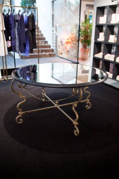 Hollywood Regency Maison Ramsay Centre Table with Gilt Ironwork and Mirror Plate