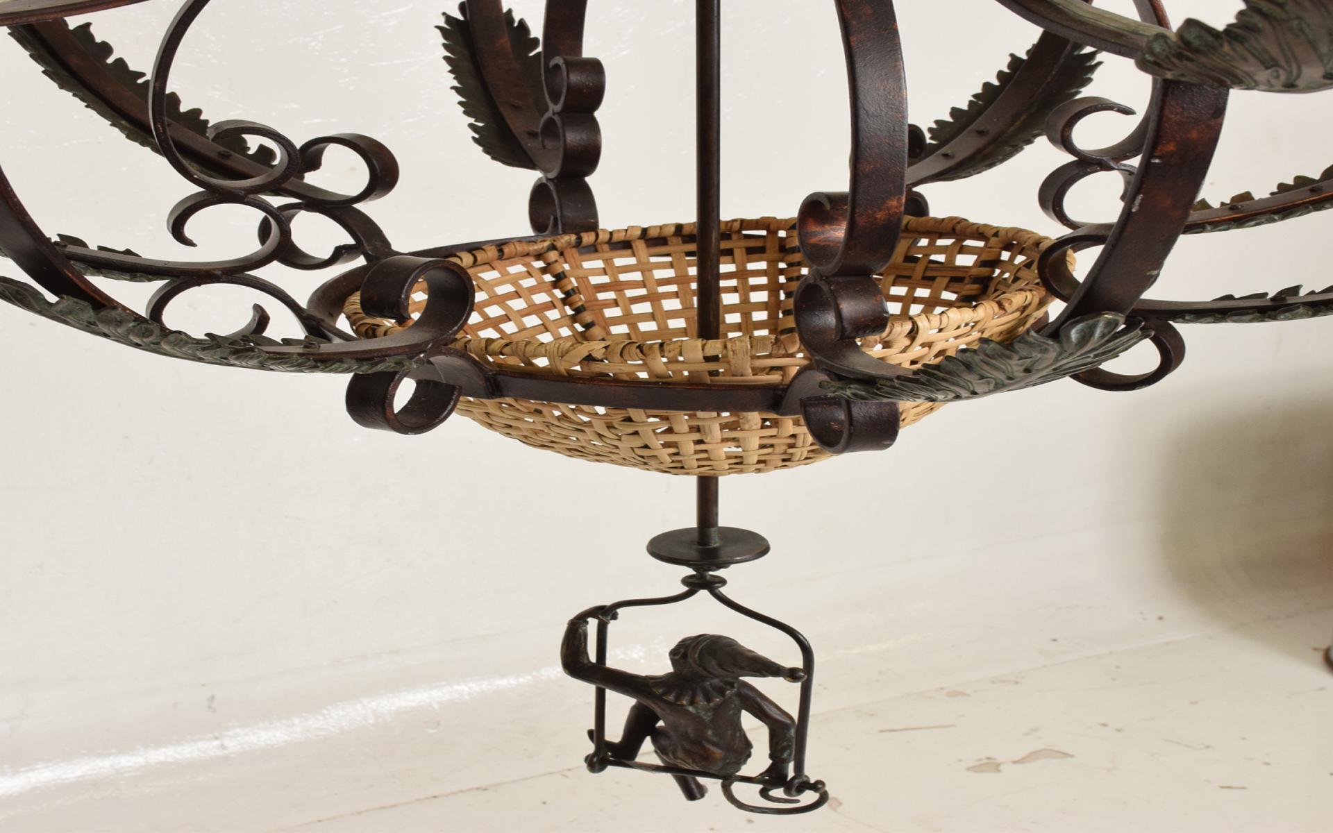 American Hollywood Regency Maitland Smith Bronze & Cane Monkey Chandelier