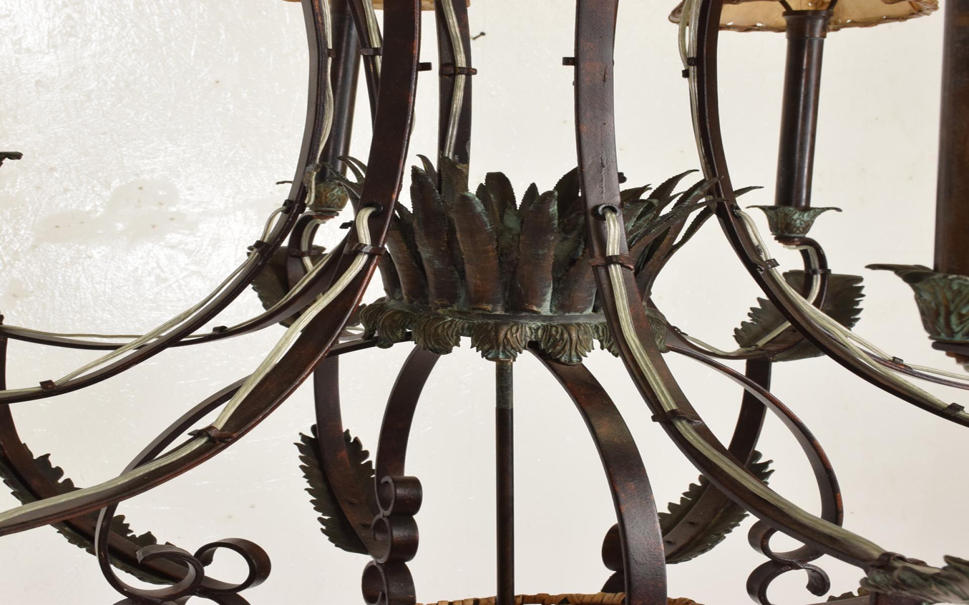 Hollywood Regency Maitland Smith Bronze & Cane Monkey Chandelier In Good Condition In Chula Vista, CA