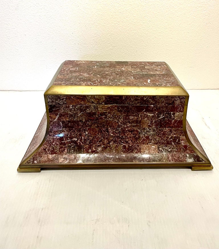20th Century Hollywood Regency Maitland Smith Large Tessellated Stone and Brass Box For Sale