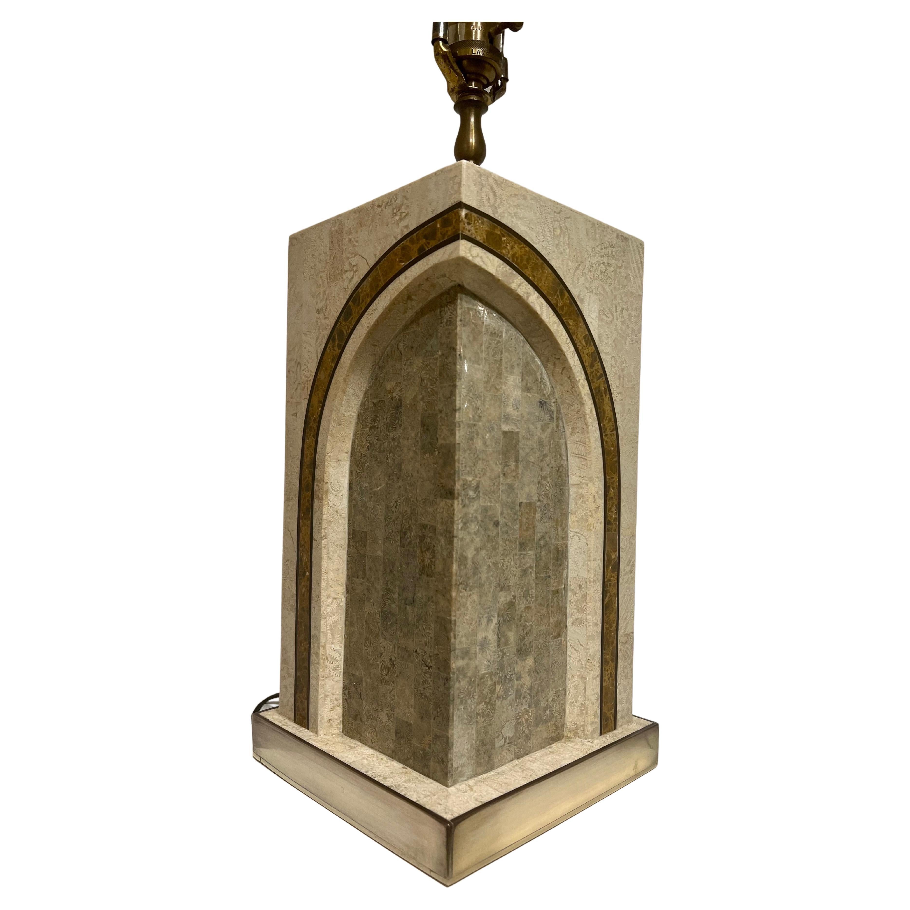 Hollywood Regency Maitland Smith Rare Tessellated Stone and Brass Lamp For Sale