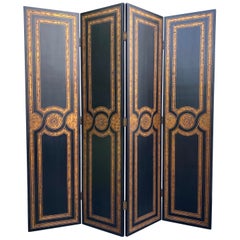 Hollywood Regency Maitland Smith Style Black & Gold Floor Screen Room Divider