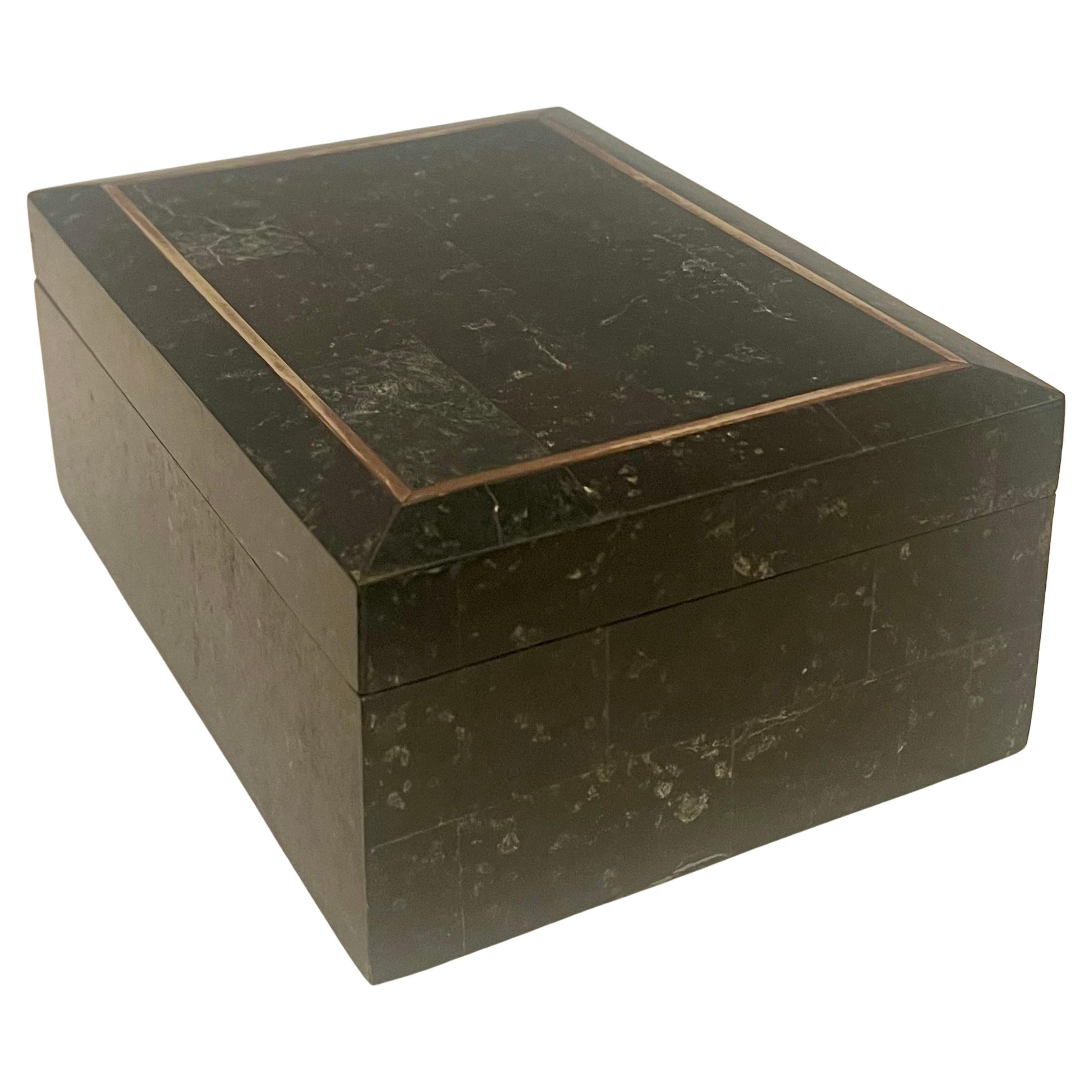 Hollywood Regency Maitland Smith Tessellated Stone Lidded Jewelry Trinket Box