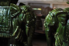 Hollywood Regency Majolica Elephant Plant-Stand, Garden Seat, Side Table