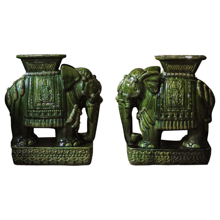 Hollywood Regency Majolica Elephant PlantStand, Garden Seat, Side