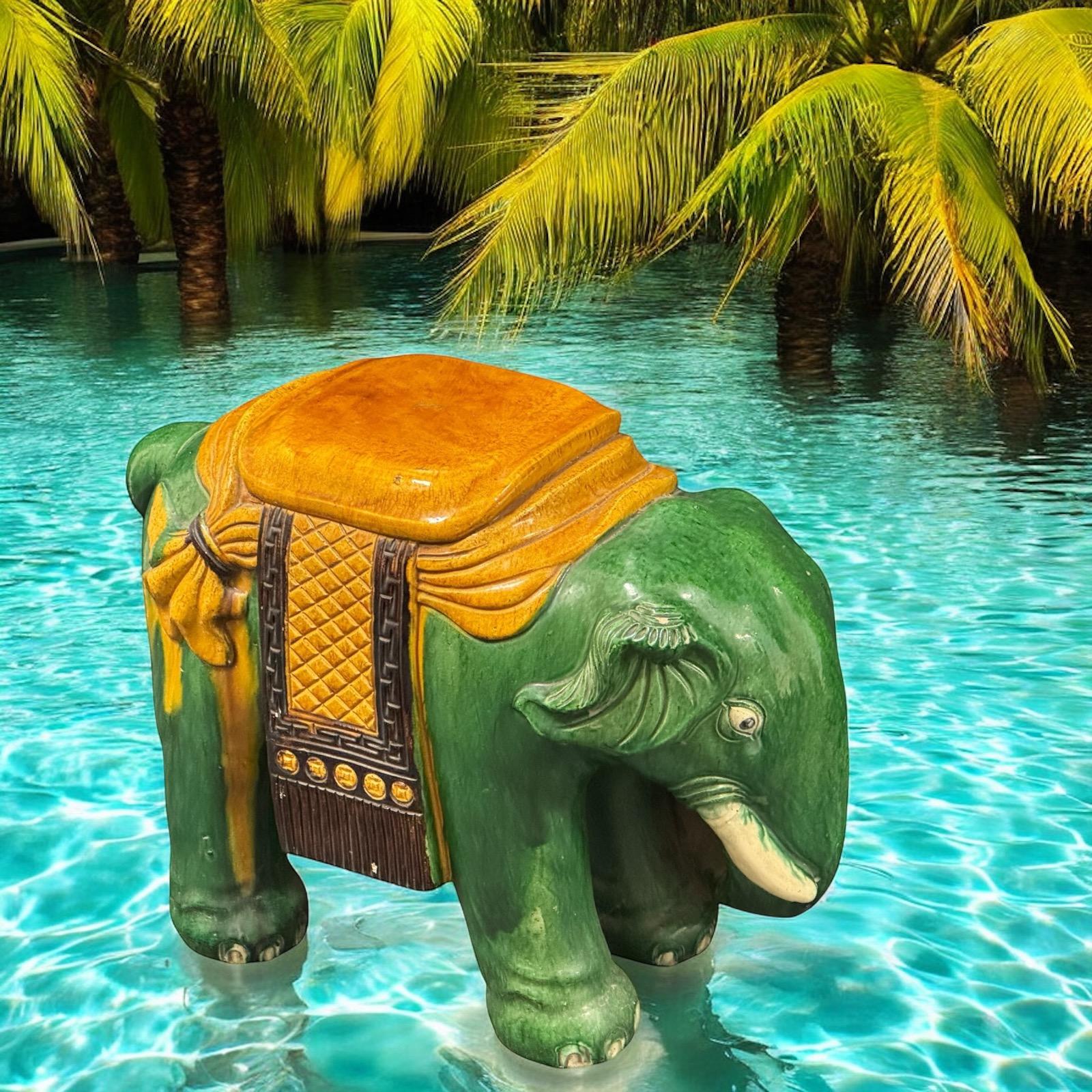 Hollywood Regency Terracotta Green Elephant Garden Plant Stand or Seat 1960s en vente 8