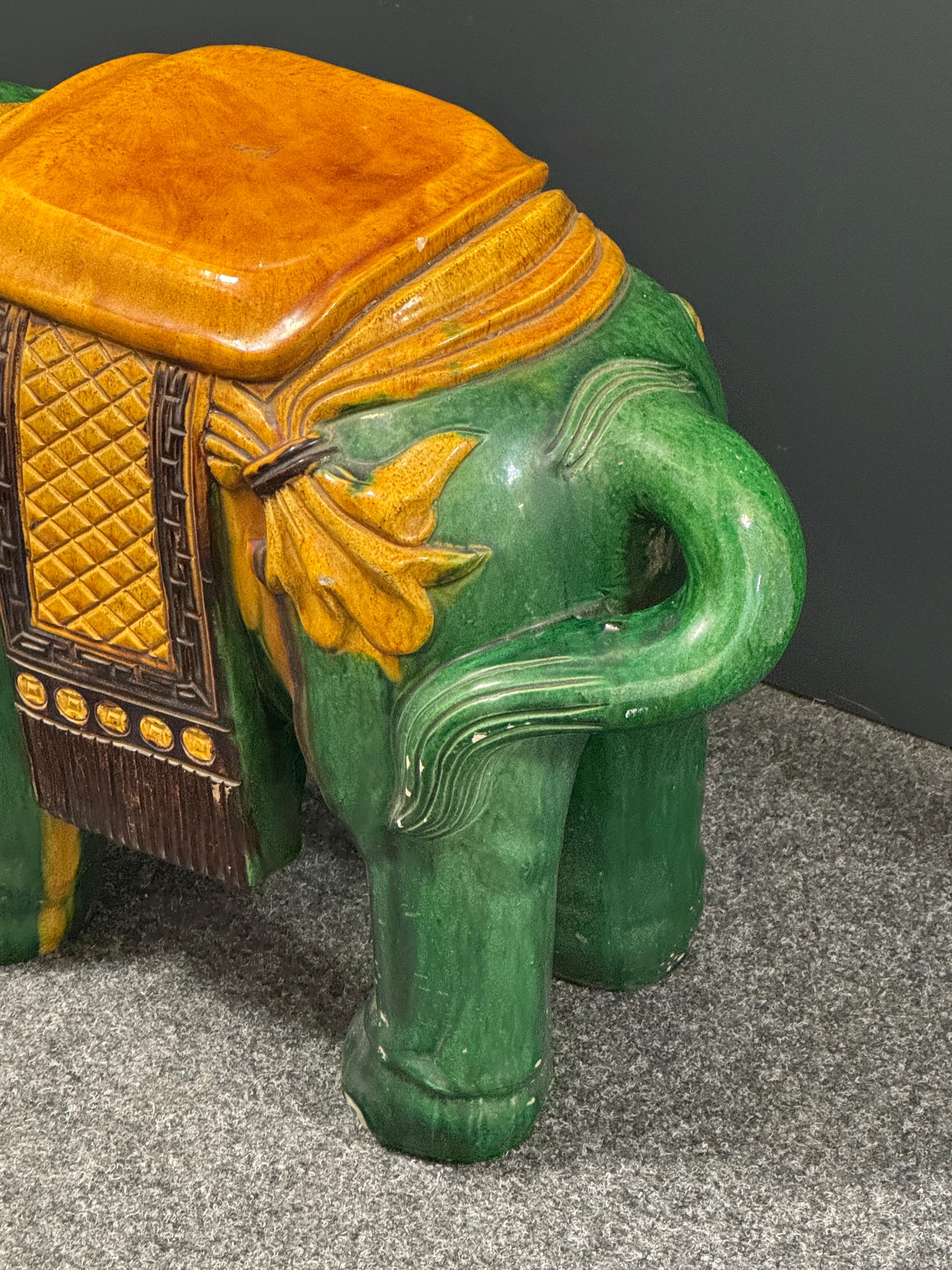 Hollywood Regency Terracotta Green Elephant Garden Plant Stand or Seat 1960s en vente 13