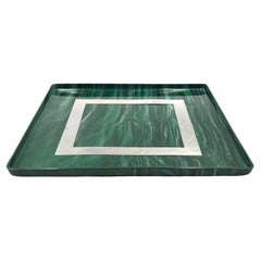 Hollywood regency malachite effect resin & brass tray, Italy 1970s