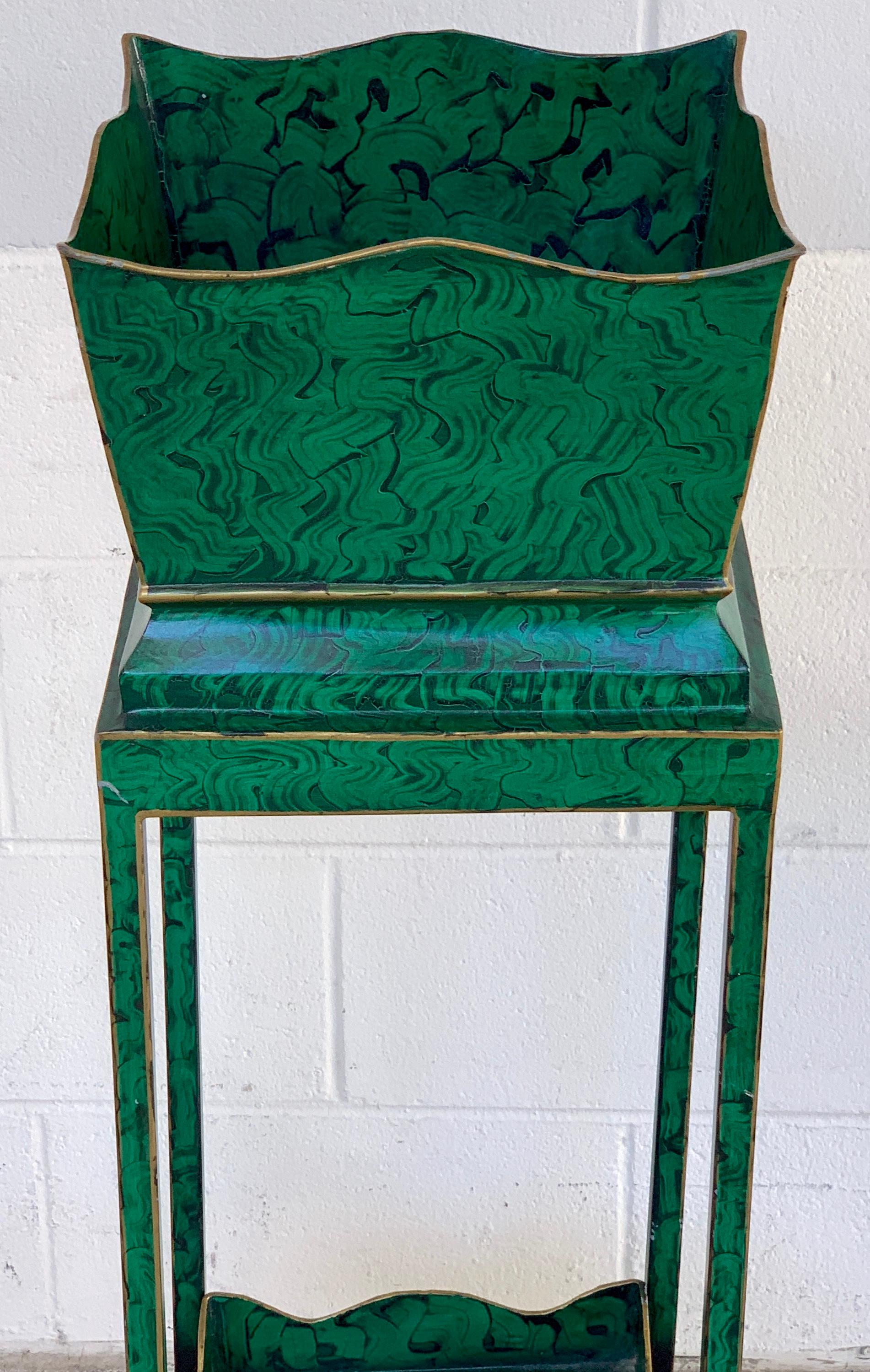 European Hollywood Regency Malachite Tole Pedestal Jardinière  For Sale