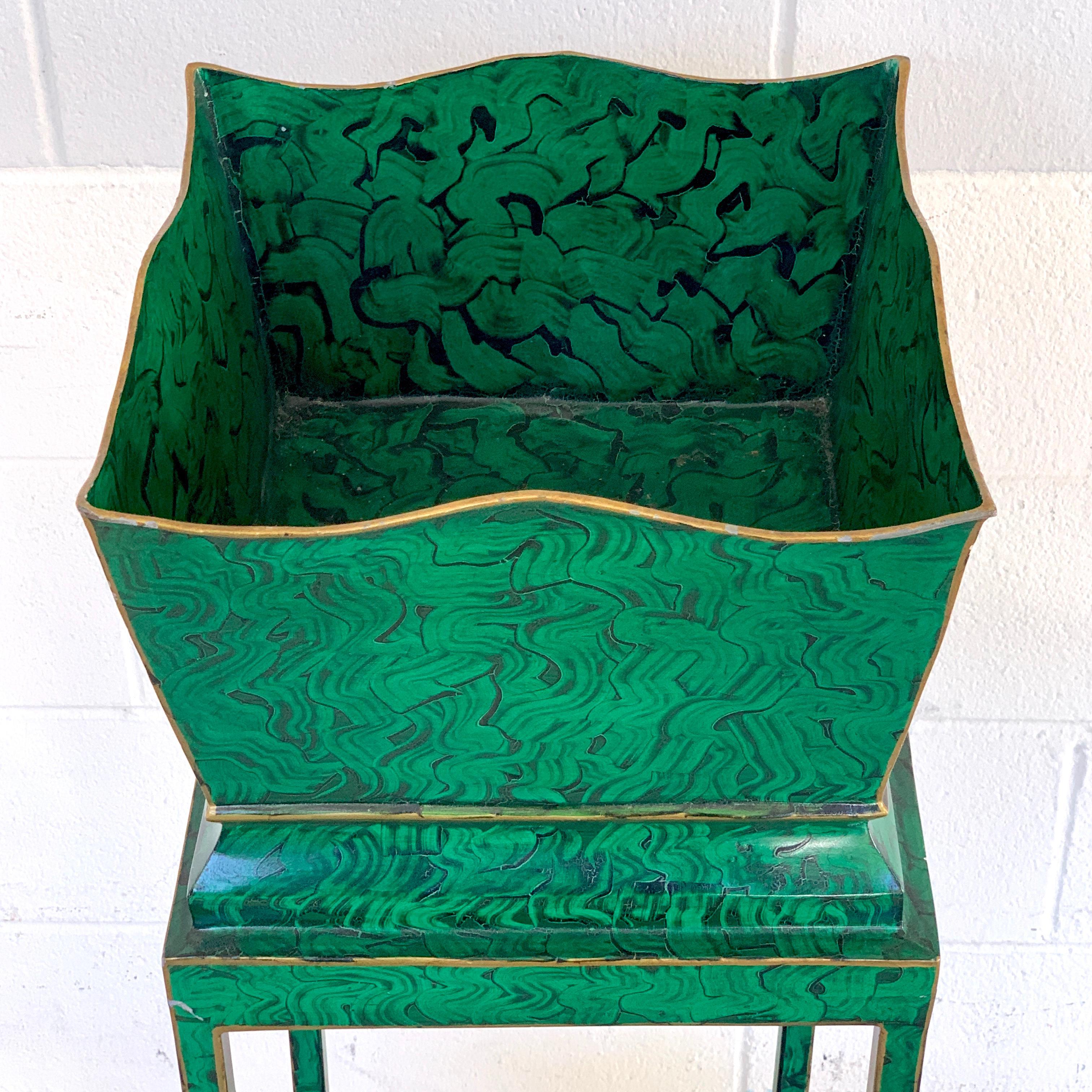 Hollywood Regency Malachite Tole Pedestal Jardinière In Good Condition In West Palm Beach, FL