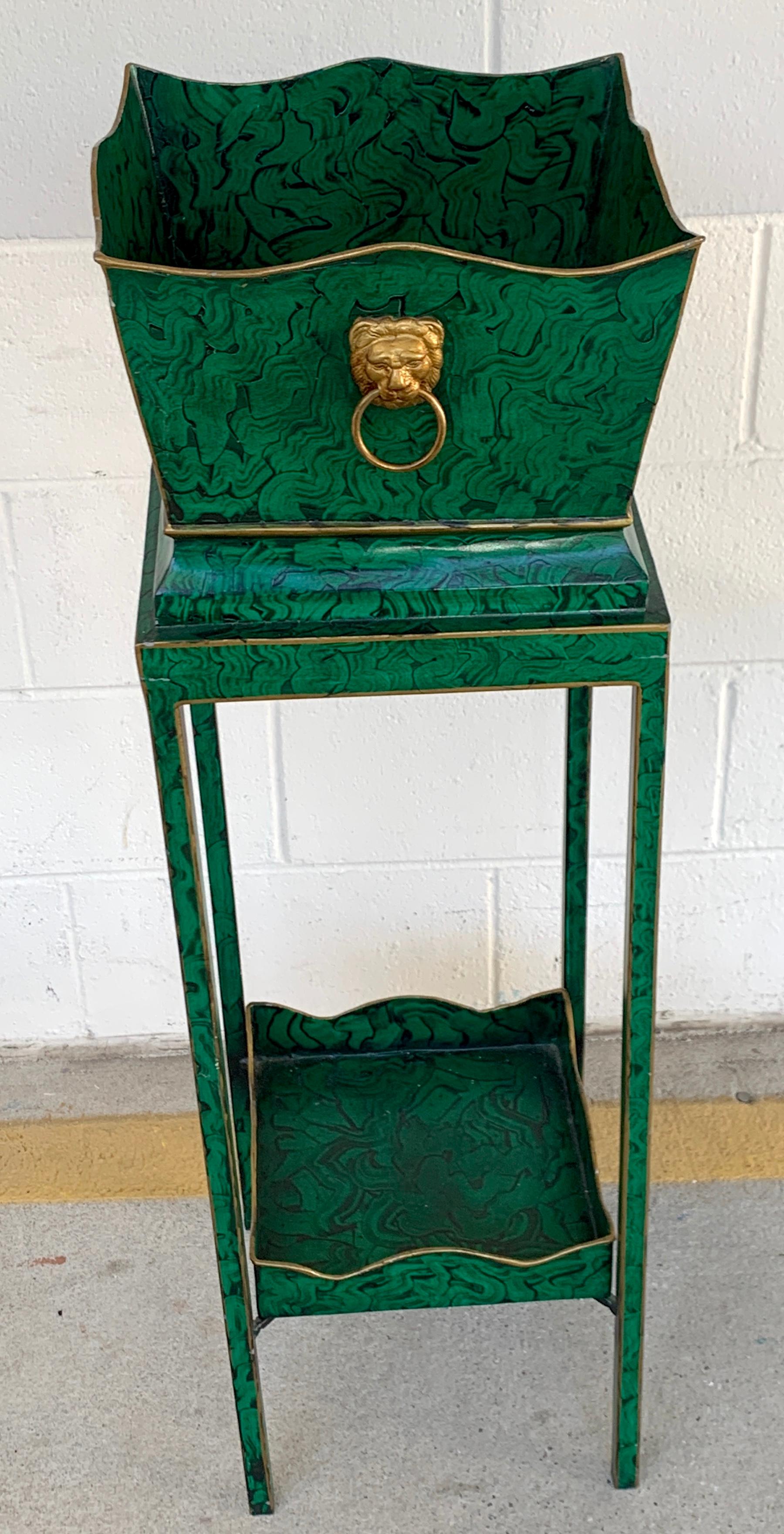 20th Century Hollywood Regency Malachite Tole Pedestal Jardinière  For Sale