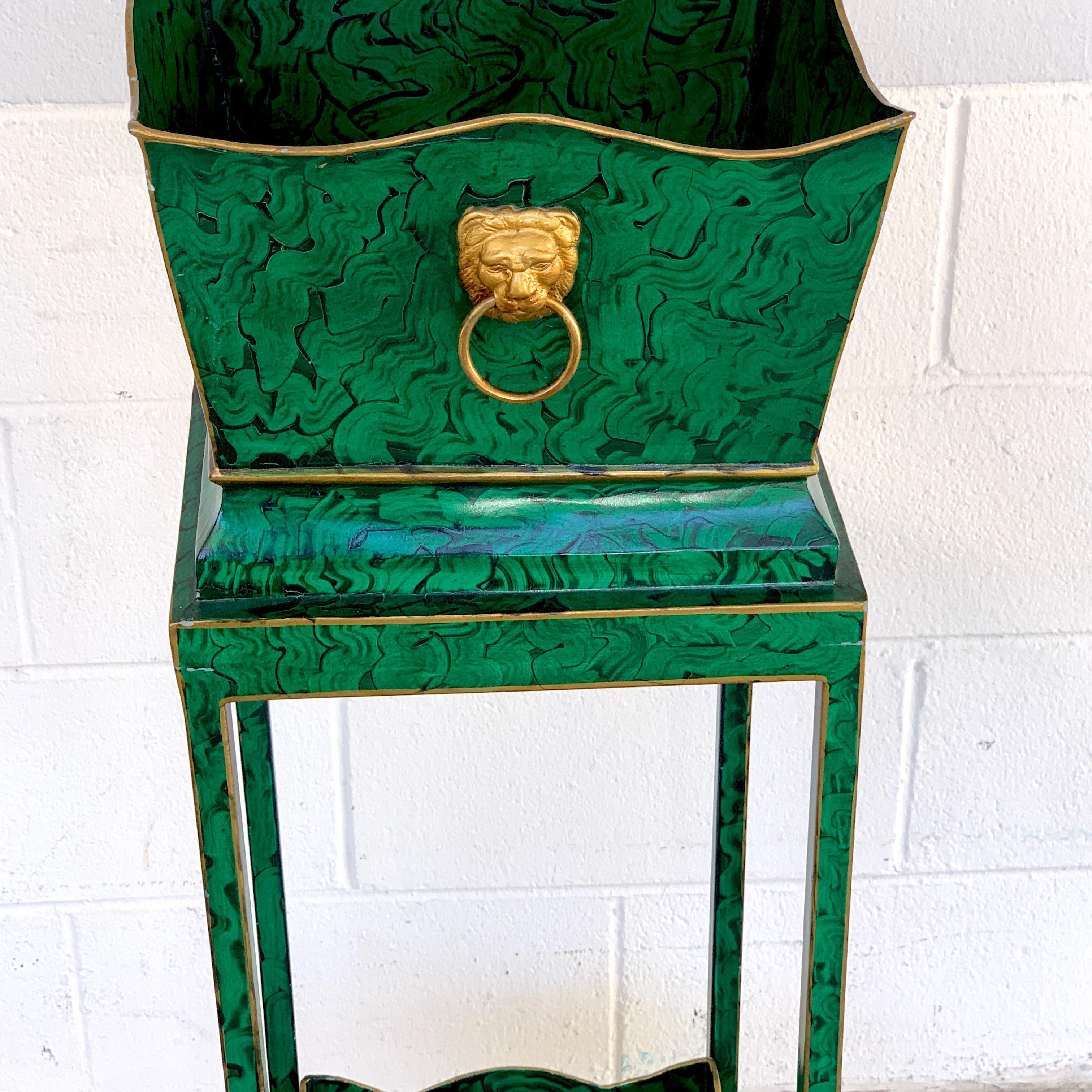 Hollywood Regency Malachite Tole Pedestal Jardinière 1