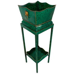 Hollywood Regency Malachite Tole Pedestal Jardinière