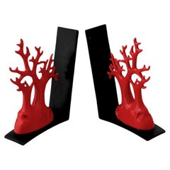 Hollywood Regency Manner Coral Ceramic Book Ends