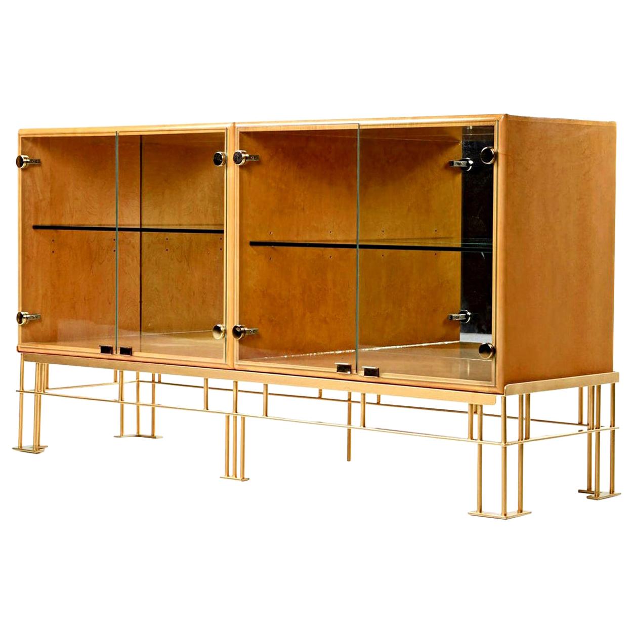 Hollywood Regency Maple Credenza with Custom Made Metal Base