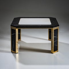 Hollywood Regency Marble and Brass Coffee Table, probably Italy, 1970s