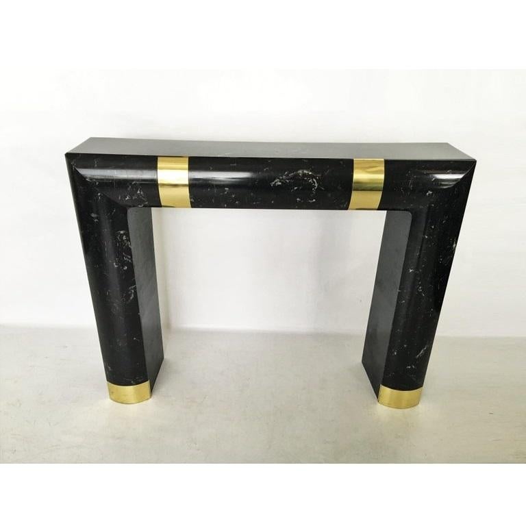 American Hollywood Regency Marble and Brass Fireplace Mantel For Sale