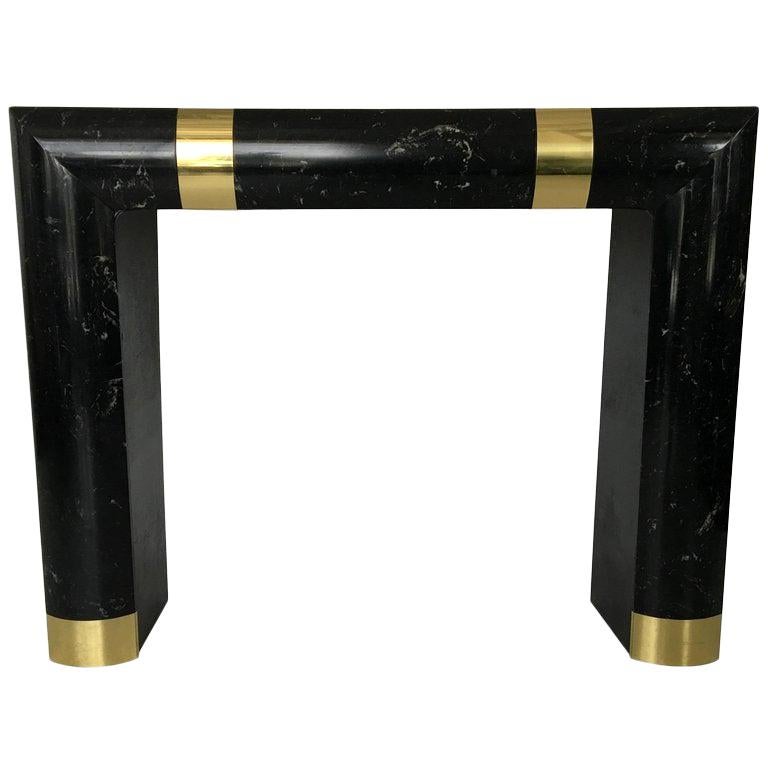Hollywood Regency Marble and Brass Fireplace Mantel For Sale
