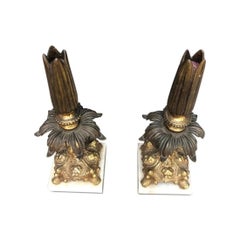 Hollywood Regency Marble and Brass Italian Candleholders Sticks