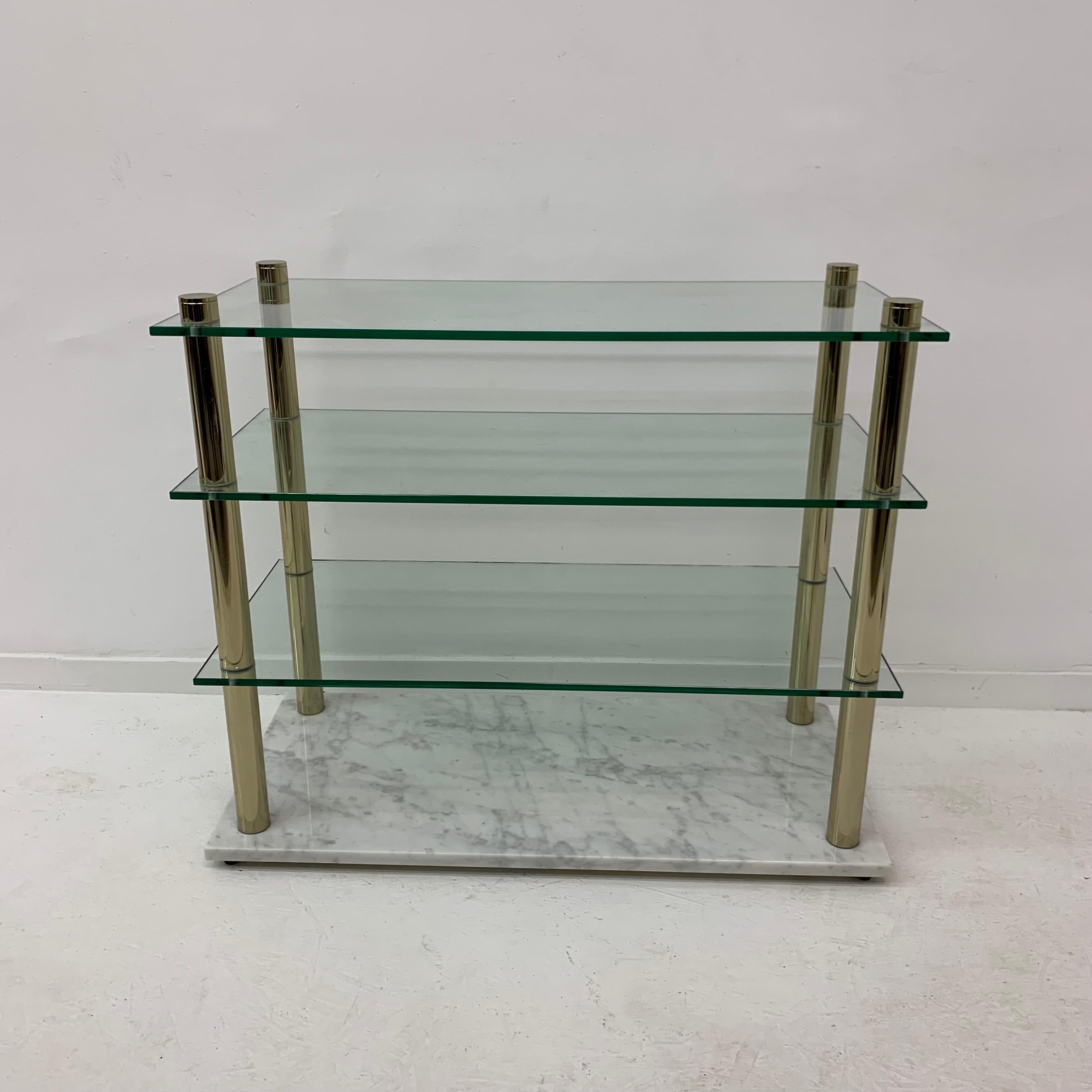 Metal Hollywood Regency Marble and Glass Cabinet, 1970s For Sale