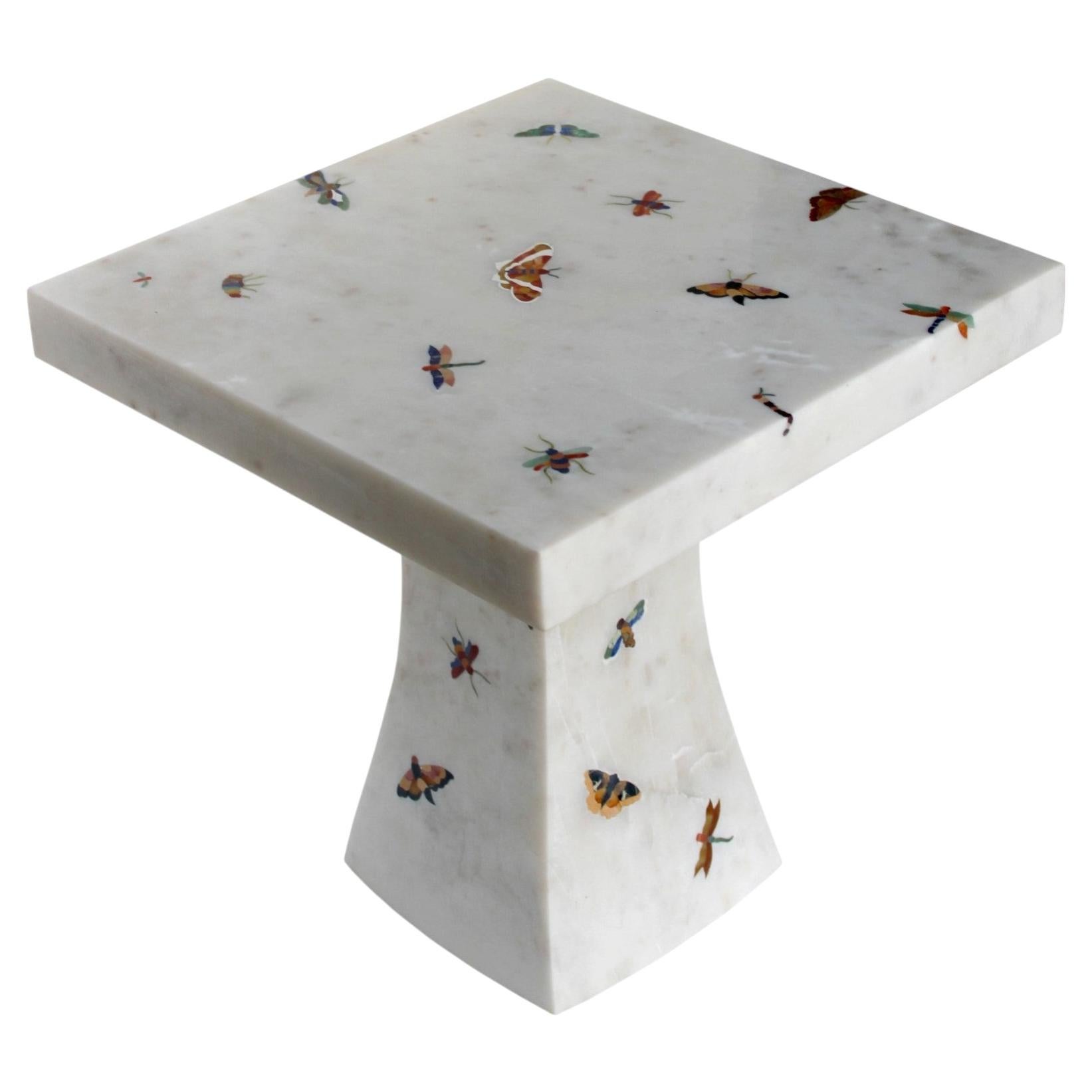 Hollywood Regency Marble Side Table (18"), Butterfly Inlay For Sale