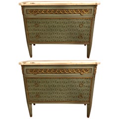 Hollywood Regency Marble-Top Commodes Chests Commode Nightstands Pair