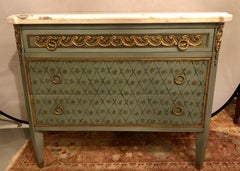 Hollywood Regency Marble-Top Commodes Chests Commode Nightstands Pair