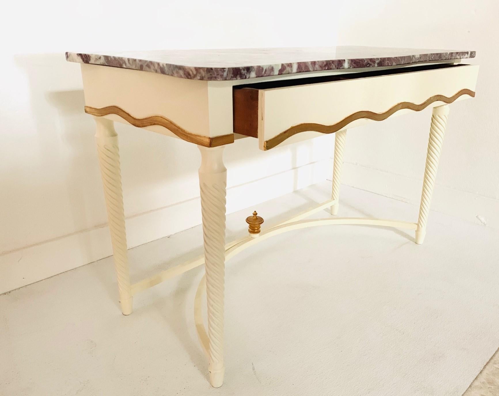 Painted Hollywood Regency Marble-Top Console For Sale