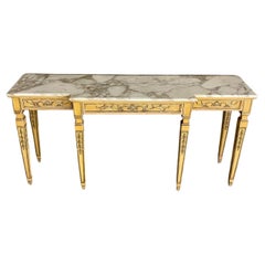 Hollywood Regency Marble Top Console / Sofa Table, Sideboard, Giltwood, Narrow